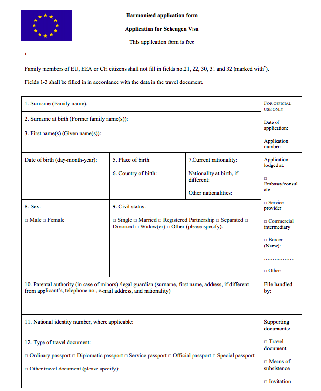 european travel form